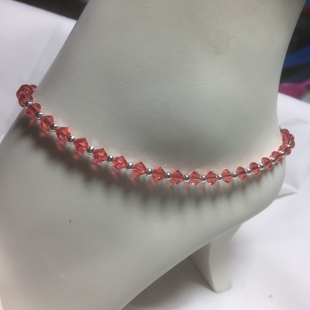 Padparadscha Crystal Adjustable Anklet #1189